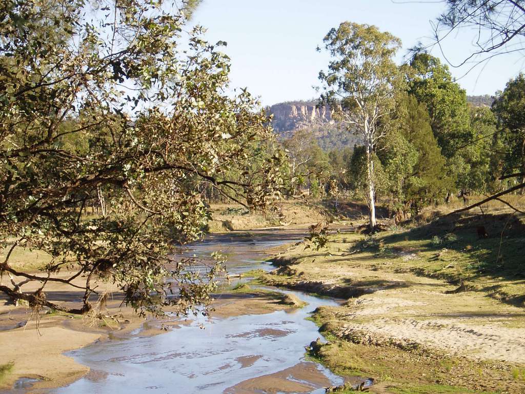 The surface expression of groundwater, from the Precipice geological formation, takes the form of a watercourse spring. This baseflow may support aquatic and terrestrial ecosystems downstream of the discharge point or points. Photo by Moya Tomlinson