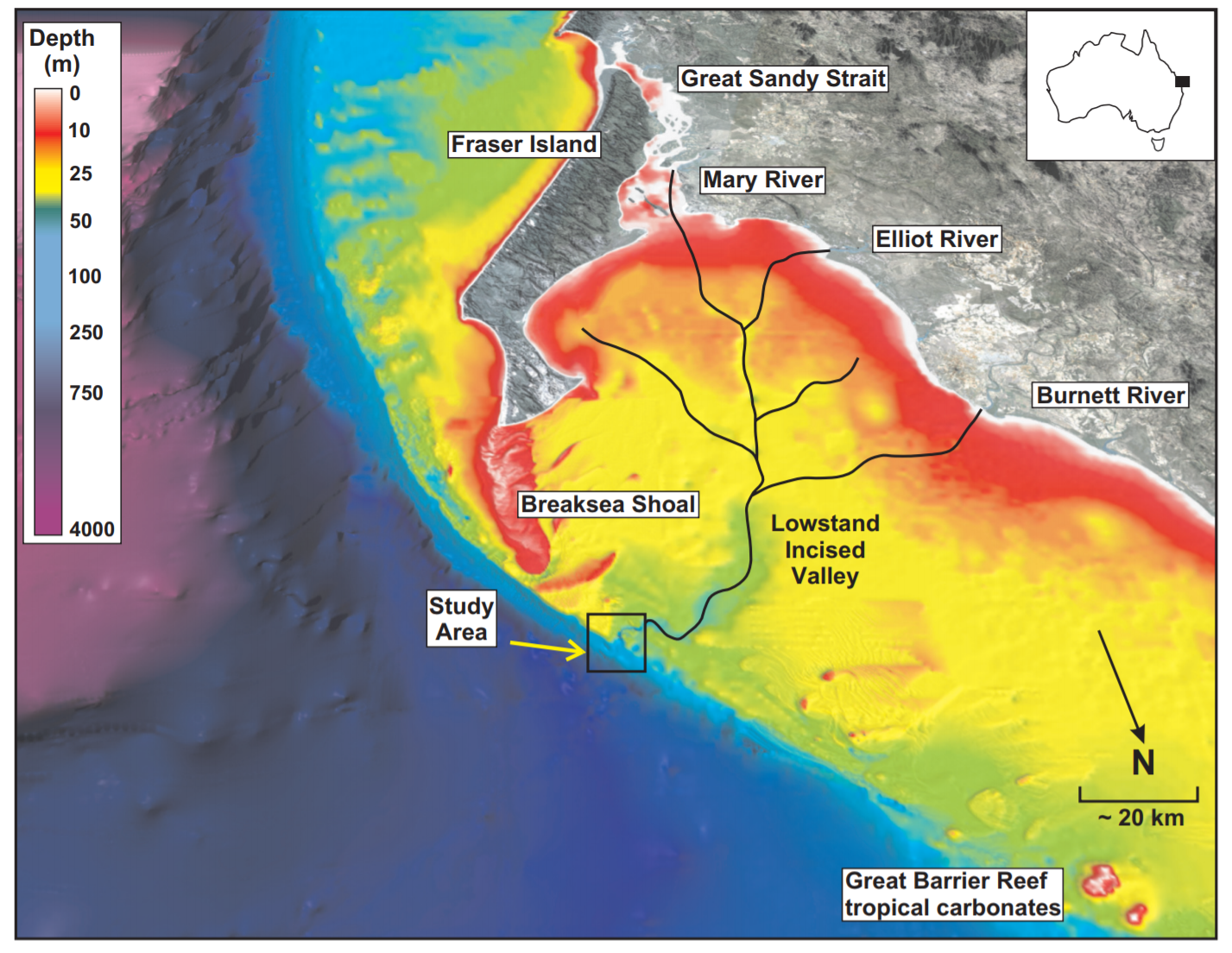 Figure 2 - Oblique view looking to the south, showing the study area. Photo by Payenberg <em>et al.</em> 2006