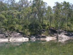 Bedrock and sand in the edge habitats of the Wet Tropics freshwater biogeographic province Photo by Water Planning Ecology Group, DSITIA