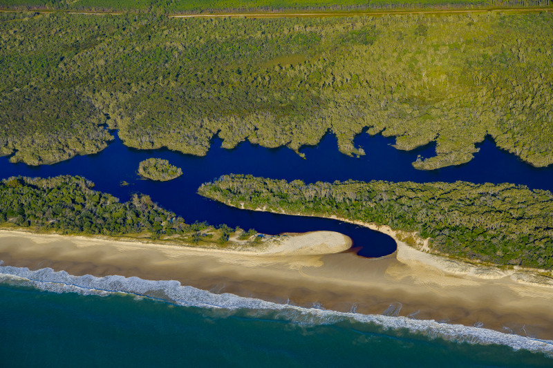 Mermaid Lagoon, Yarun (Bribie Island), where wave deposited sand bars have created a tidal barrier. Photo by Gary Cranitch © Queensland Museum