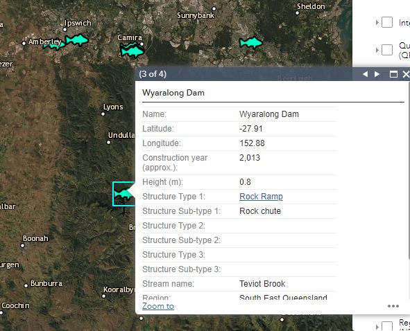 Wetland<em>Maps</em> screen capture of biopassage structure popup.